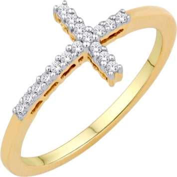 10kt Yellow Gold 0.10 Carat Diamond Crosses Fashion Ladies Ring