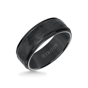 Triton Gents 8mm Black Tungsten Carbide Satin Hammer Texture Comfort Fit Band 11-3288BC-G.00