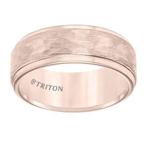 Triton Gents 8mm Hammered Texture Rose Tungsten Carbide Comfort Fit Band 11-3288RC-G.00