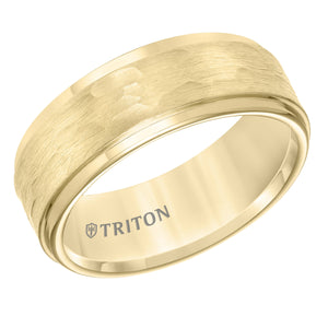 Triton Gents 8mm Hammered Texture Yellow Tungsten Carbide Comfort Fit Band 11-3288YC-G.00