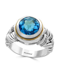 Effy 925 18K Yellow Gold/Silver Diamond & Blue Topaz Ring