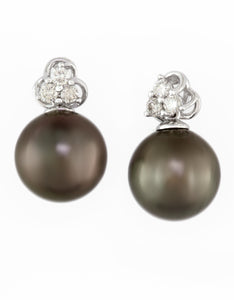 Effy 14K White Gold Diamond & Black Cultured Tahitian Pearl Earrings