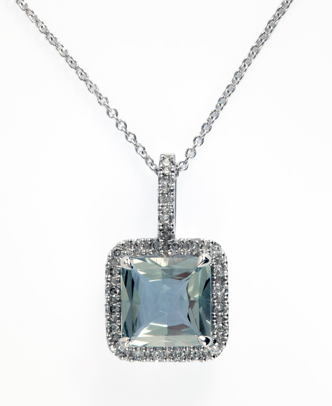 Effy 14K White Gold Diamond & Green Amethyst Pendant