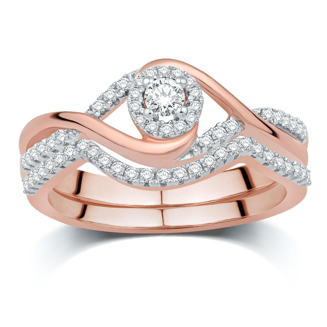14kt Rose Gold 0.33 Carat Weight Certified Round Bridal Rings