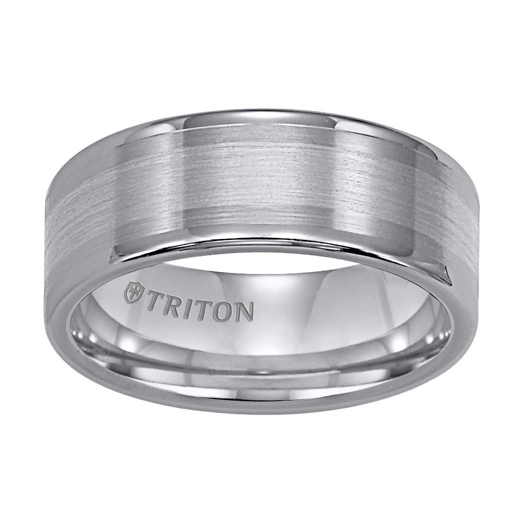 Triton Gents 8mm Tungsten Carbide 18K White Gold Inlay Comfort Fit Band 11-2120WC-G.00