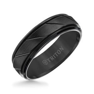 Triton Gents 7mm Black Tungsten Carbide Flat Comfort Fit Band 11-2215BC-G.01