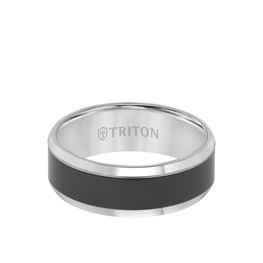 Triton Gents 8mm Tungsten Carbide Black Ceramic Inlay Comfort Fit Band 11-2232CE-G.00