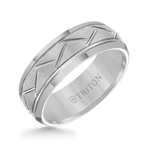 Triton Gents 8mm Tungsten Carbide Brush Finish With Diagonal Cuts Comfort Fit Band 11-2892C-G.00