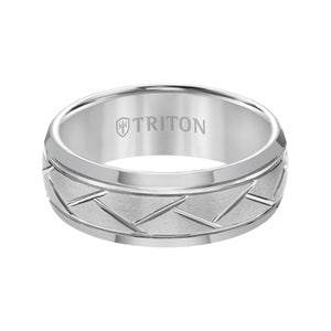 Triton Gents 8mm Tungsten Carbide Brush Finish With Diagonal Cuts Comfort Fit Band 11-2892C-G.00