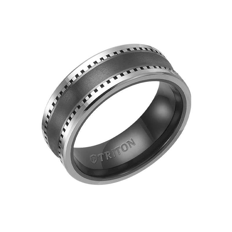 Triton Gents 8mm Black Ceramic Tungsten Carbide Concave Comfort Fit Band 11-2927CE-G.01
