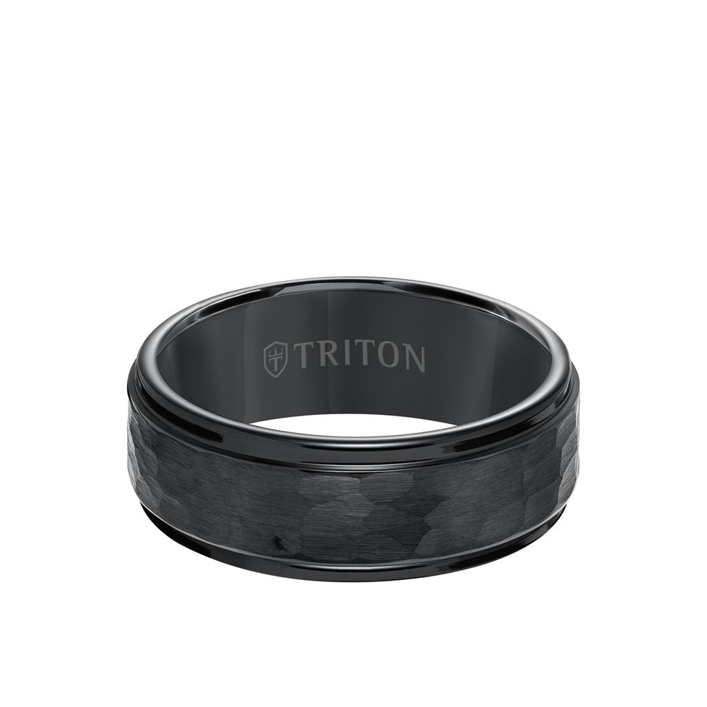 Triton Gents 8mm Black Tungsten Carbide Satin Hammer Texture Comfort Fit Band 11-3288BC-G.00