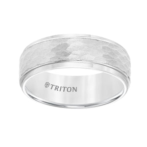 Triton Gents 8mm Hammered Texture White Tungsten Carbide Comfort Fit Band 11-3288HC-G.01