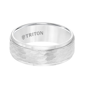 Triton Gents 8mm Hammered Texture White Tungsten Carbide Comfort Fit Band 11-3288HC-G.01