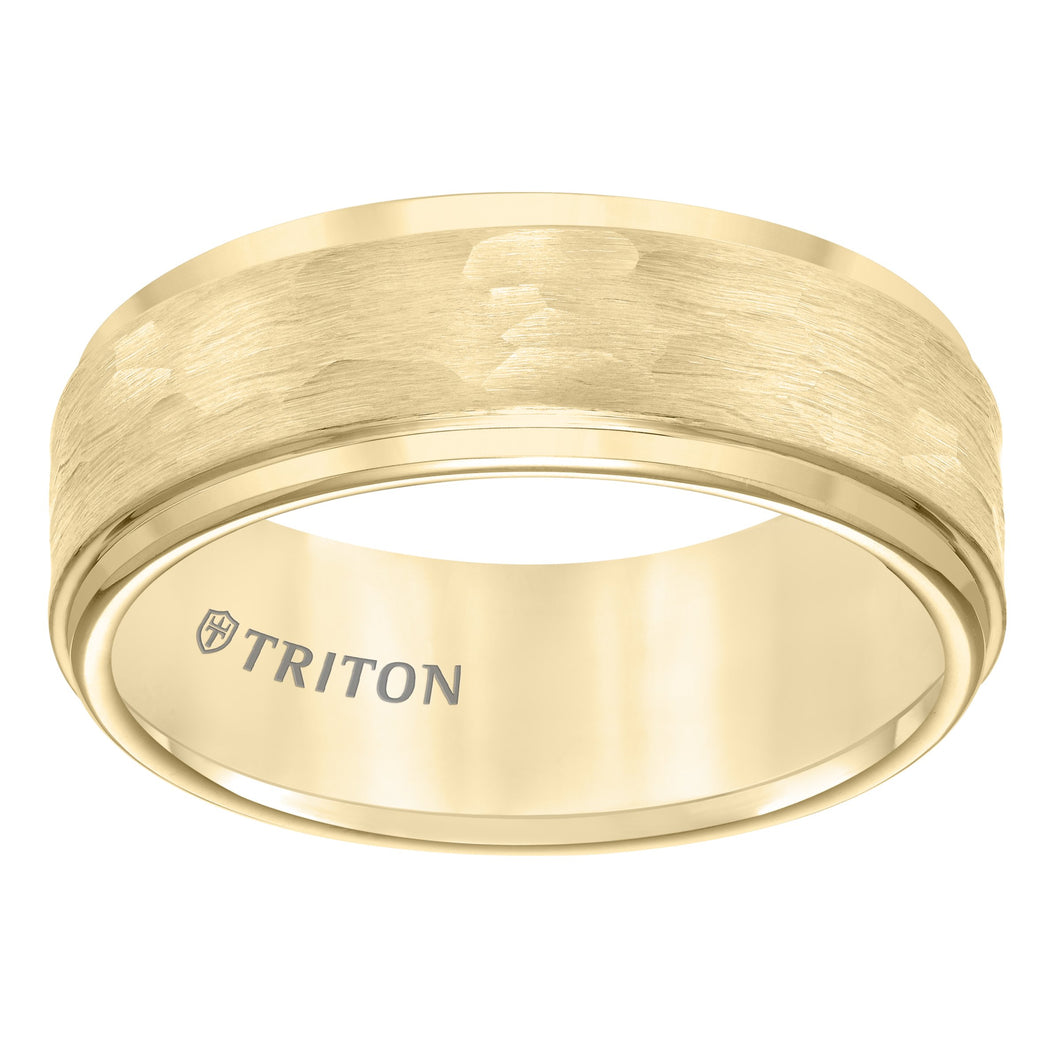 Triton Gents 8mm Hammered Texture Yellow Tungsten Carbide Comfort Fit Band 11-3288YC-G.00