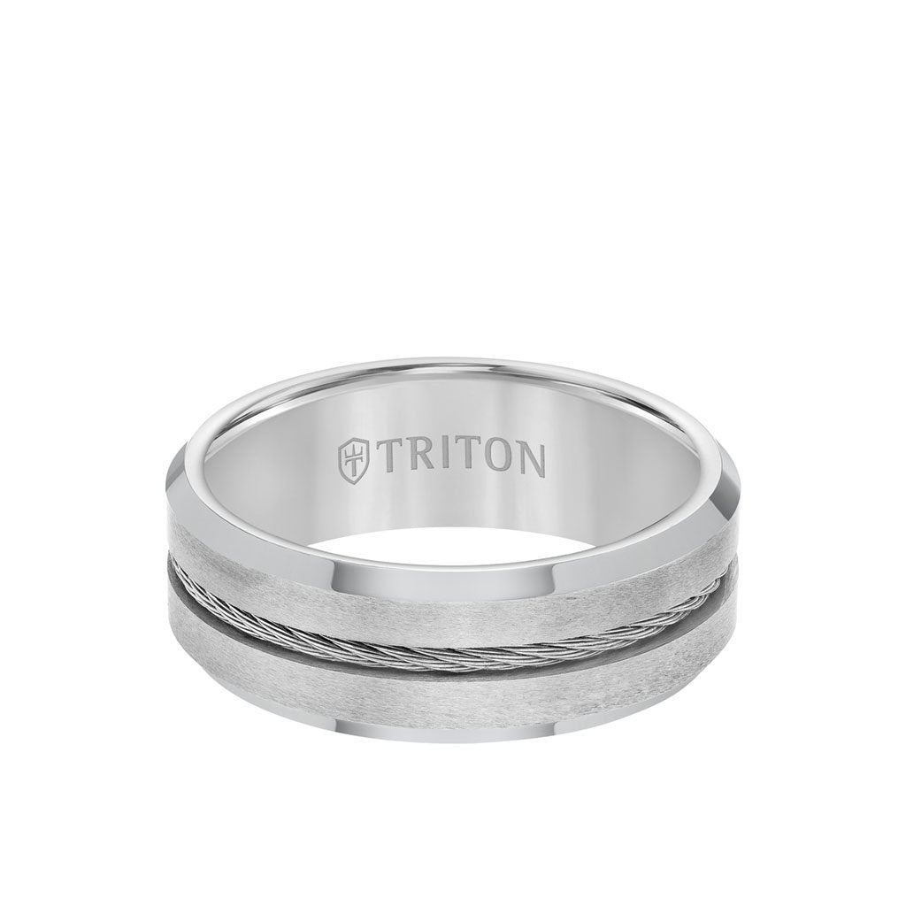 Triton Gents 8mm Tungsten Carbide With Steel Cable Inlay Comfort Fit Band 11-3289C-G.00