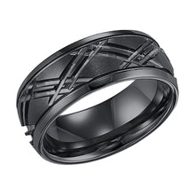 Load image into Gallery viewer, Triton Gents 9mm Black Tungsten Carbide Satin Finish With Diagonal Cuts 11-4125BC-G.00
