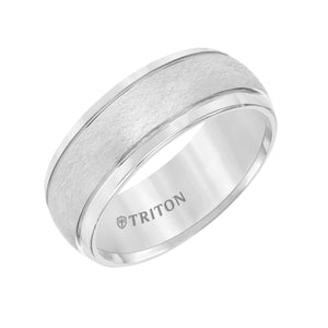 Triton Gents 8mm White Tungsten Carbide Wire Brush Finish Band 11-4129HC-G.00