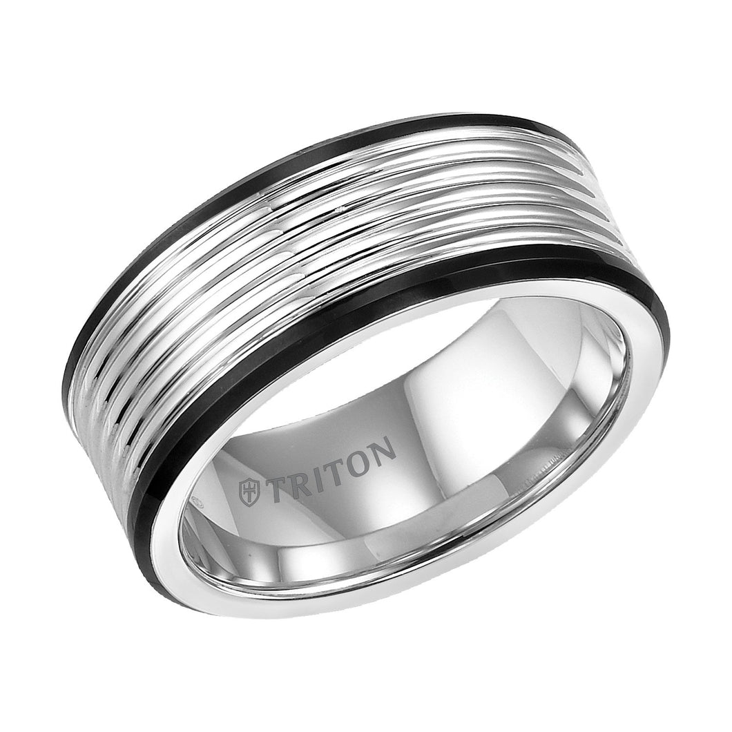 Triton Gents 9mm Black And White Tungsten Carbide Comfort Fit Band 11-4151MC-G.00