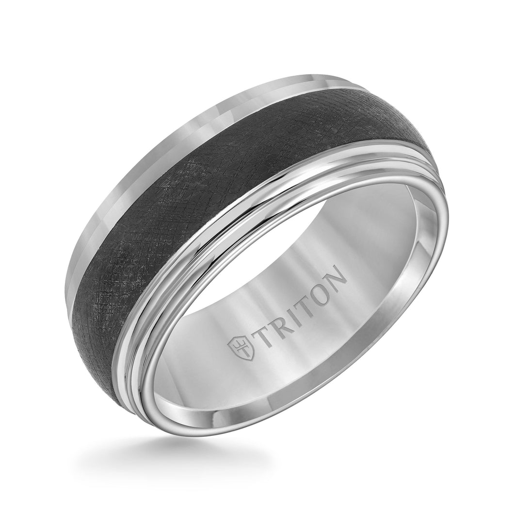Triton Gents 9mm Black And White Domed Double Step Tungsten Carbide Comfort Fit Band 11-4153MC-G.00