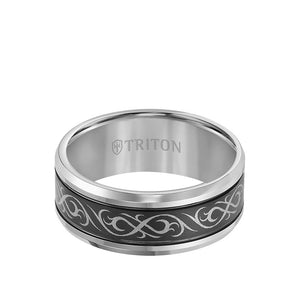 Triton Gents 9mm Black And White Tungsten Carbide Comfort Fit Band 11-4208MC-G.00