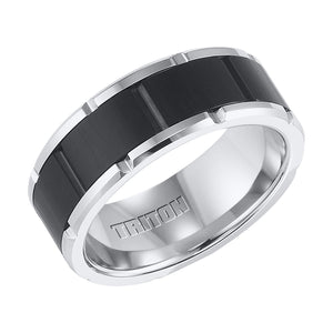 Triton Gents 8.5mm Black And White Tungsten Carbide Comfort Fit Band 11-4334MC-G.00