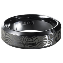 Load image into Gallery viewer, Triton Gents 7mm Black Titanium Laser Cut Pattern Comfort Fit Band 11-4433BT-G.00
