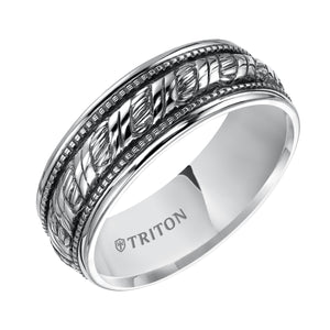 Triton Gents 8mm Sterling Silver Woven Milgrain Comfort Fit Band With Black Oxidation 11-4926SV-G.00