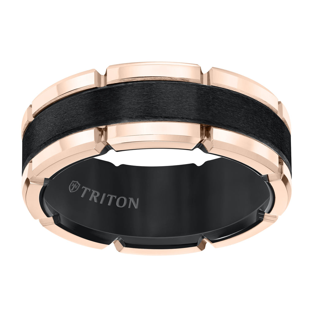 Triton Gents 8mm Black Tungsten Carbide Rose Rim Comfort Fit Band 11-5252RBC-G.00