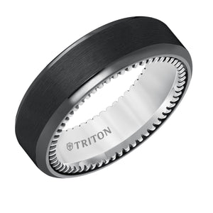 Triton Gets 7mm Bevel Edge Black Titanium And Silver Comfort Fit Band 11-5637BV-G.00