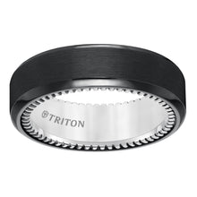 Load image into Gallery viewer, Triton Gets 7mm Bevel Edge Black Titanium And Silver Comfort Fit Band 11-5637BV-G.00

