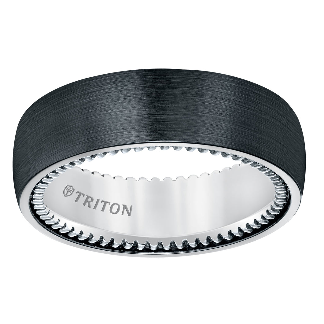 Triton Gents 7mm Domed Black Titanium And Sterling Silver Comfort Fit Band 11-5641BV-G.00