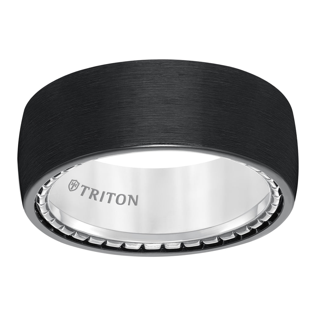 Triton Gents 9mm Domed Black Titanium And Sterling Silver Comfort Fit Band 11-5644BV-G.00