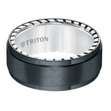 Load image into Gallery viewer, Triton Gents 9mm Black Titanium And Sterling Silver Comfort Fit Band 11-5647BV-G.00
