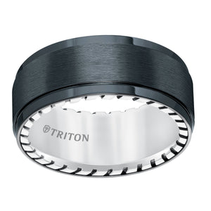 Triton Gents 9mm Black Titanium And Sterling Silver Comfort Fit Band 11-5647BV-G.00