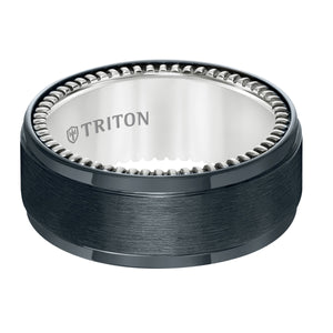 Triton Gents 9mm Black Titanium And Sterling Silver Comfort Fit Band 11-5648BV-G.00