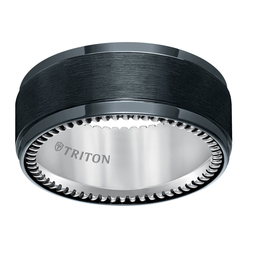 Triton Gents 9mm Black Titanium And Sterling Silver Comfort Fit Band 11-5648BV-G.00