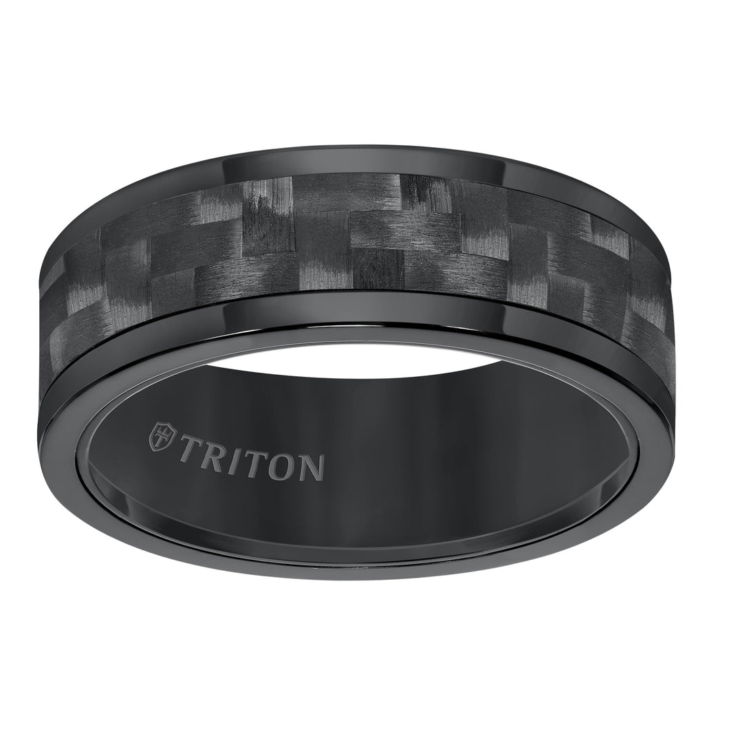 Triton Gents 8mm Comfort Fit Black Tungsten Carbide With Black Carbon Fiber Insert 11-5810BC-G.00