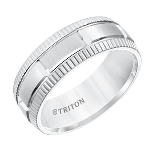 Triton Ladies 8mm White Tungsten Carbide Band Coin Edge Brick Style 11-5815HC-G.00