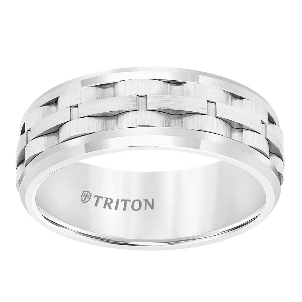 Triton Gents 8mm White Tungsten Carbide Band Link Design 11-5941HC8-G.00