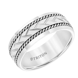 Triton Gents 8mm White Tungsten Carbide Sterling Silver Woven Center Band 11-5942SHC8-G.00