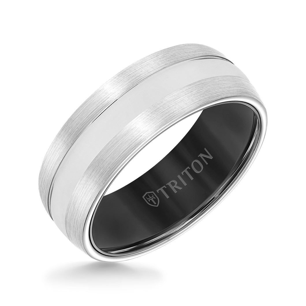 Triton Gents 8mm White Tungsten Carbide Band With Black Interior 11-5943MCB8-G.00
