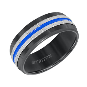 Triton Gents Black Tungsten Carbide Band With Electric Blue Stripe 11-5944BCB8-G.00