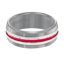 Load image into Gallery viewer, Triton Gents 8.5mm Gunmetal Grey Tungsten Carbide Band With Red Center Stripe 11-5944HCR8-G.00
