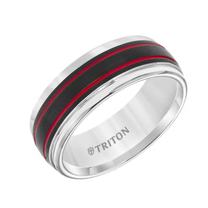 Triton Gents 8mm Tungsten Carbide Comfort Fit Band Red Stripes 11-5976WCE8-G.00