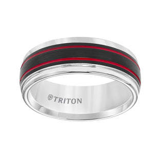 Triton Gents 8mm Tungsten Carbide Comfort Fit Band Red Stripes 11-5976WCE8-G.00