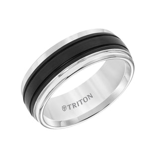 Triton Gents 8mm Tungsten Carbide Comfort Fit White Band Black Matte Center Midnight Stripes 11-5976WCK8-G.00