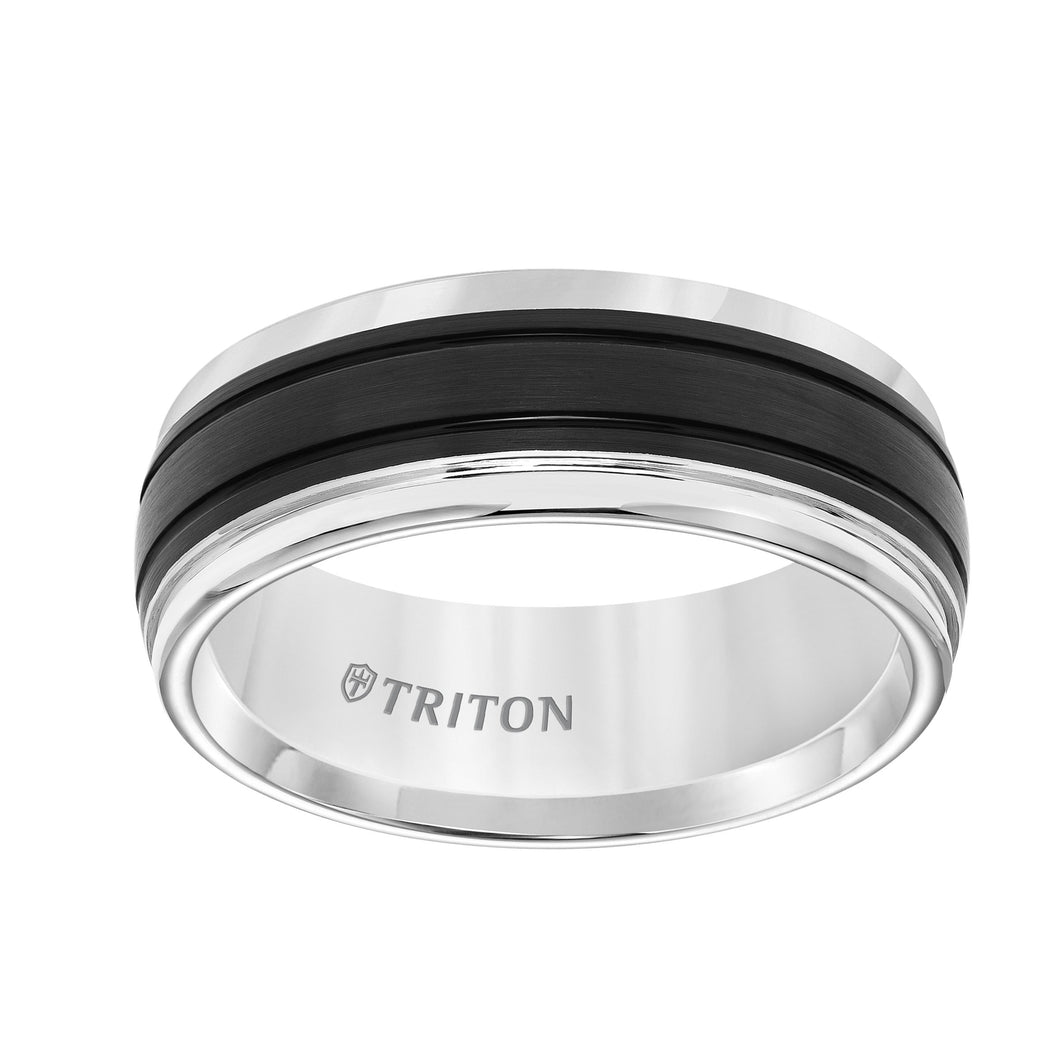 Triton Gents 8mm Tungsten Carbide Comfort Fit White Band Black Matte Center Midnight Stripes 11-5976WCK8-G.00