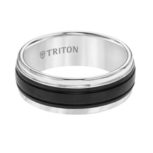 Load image into Gallery viewer, Triton Gents 8mm Tungsten Carbide Comfort Fit White Band Black Matte Center Midnight Stripes 11-5976WCK8-G.00
