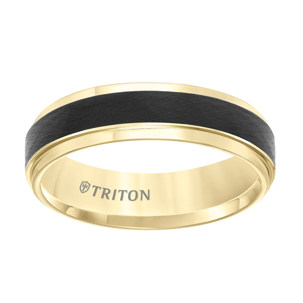 Triton Gents 6mm Two Tone Comfort Fit Band With Black Crystalline Finish 11-5981YBC6-G.00