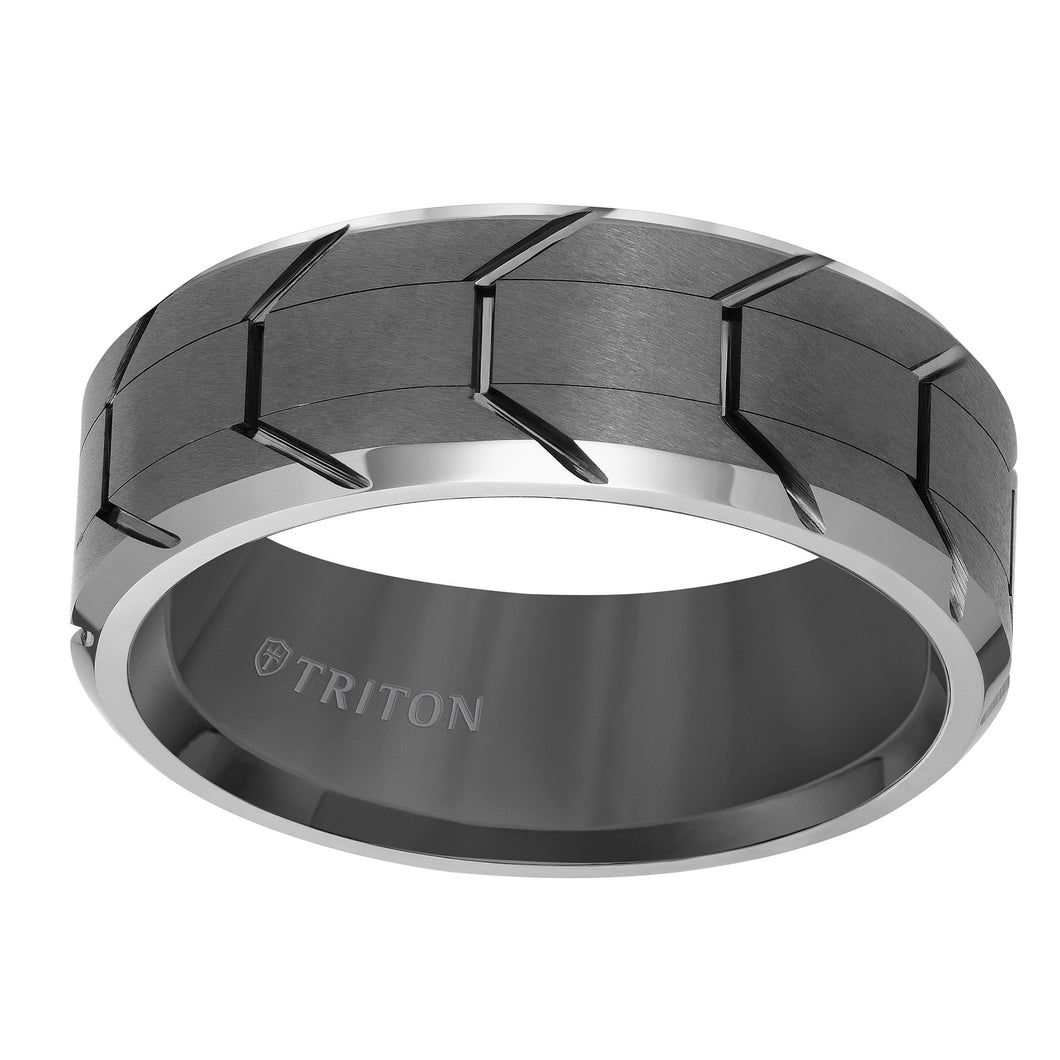 Triton Gents 8mm Tungsten Carbide Gunmetal Tire Tread Center Band 11-5983NWC8-G.00